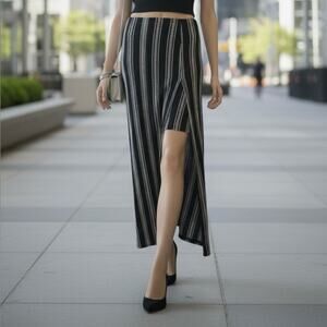 Candie’s Y2K Black & White Striped Maxi Skirt with Double Front Slits